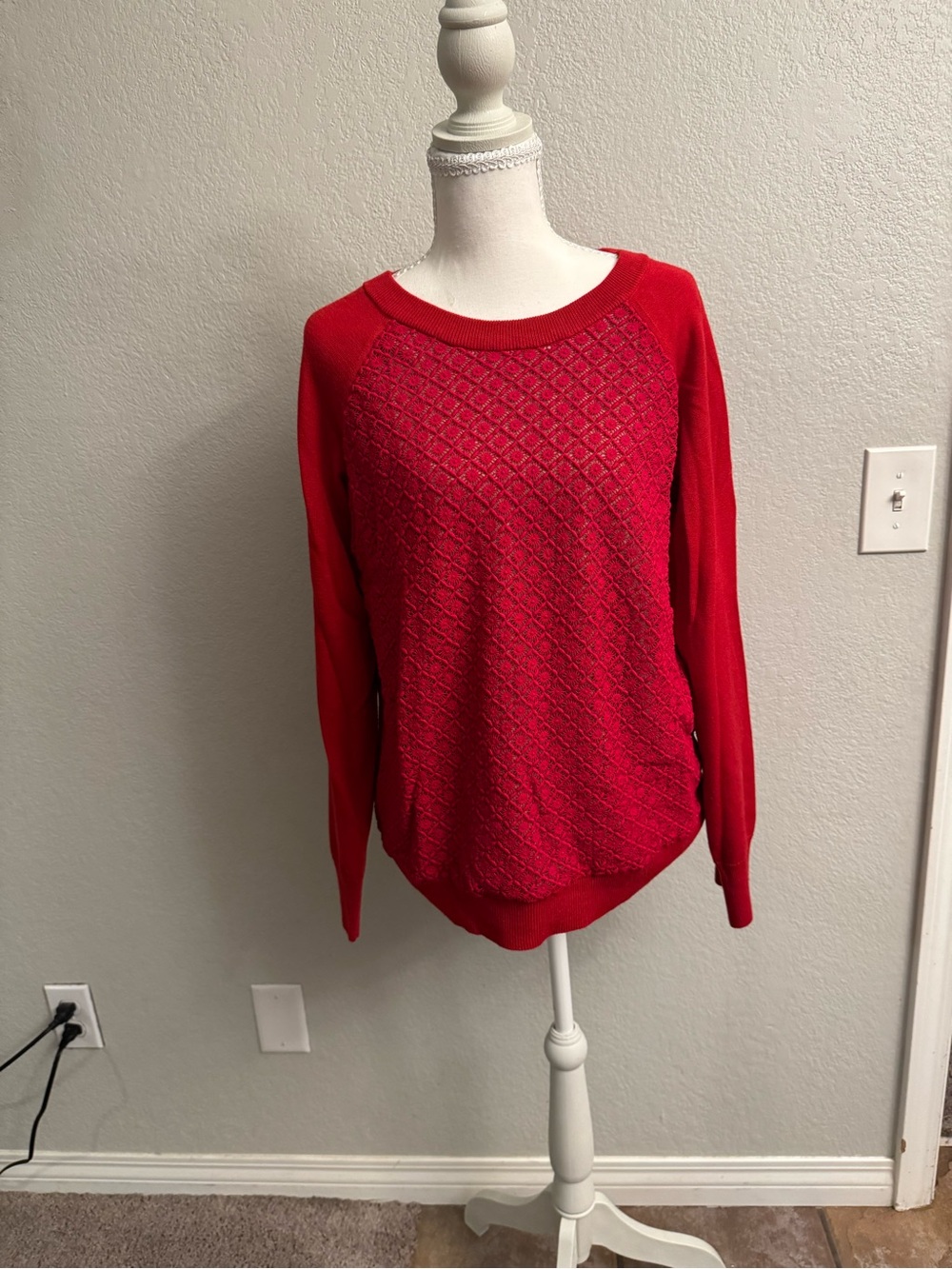 Banana Republic Bright Red Textured Crewneck Sweater
